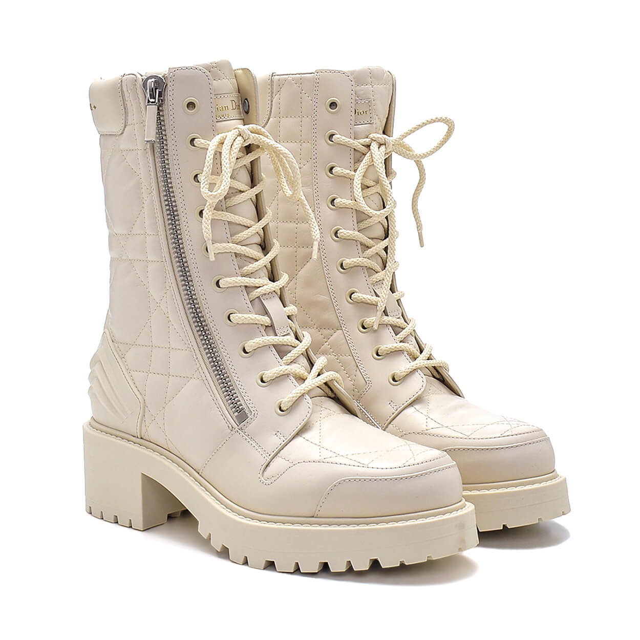 CHRISTIAN DIOR - White Cannage Leather D Leader Ankle Boots